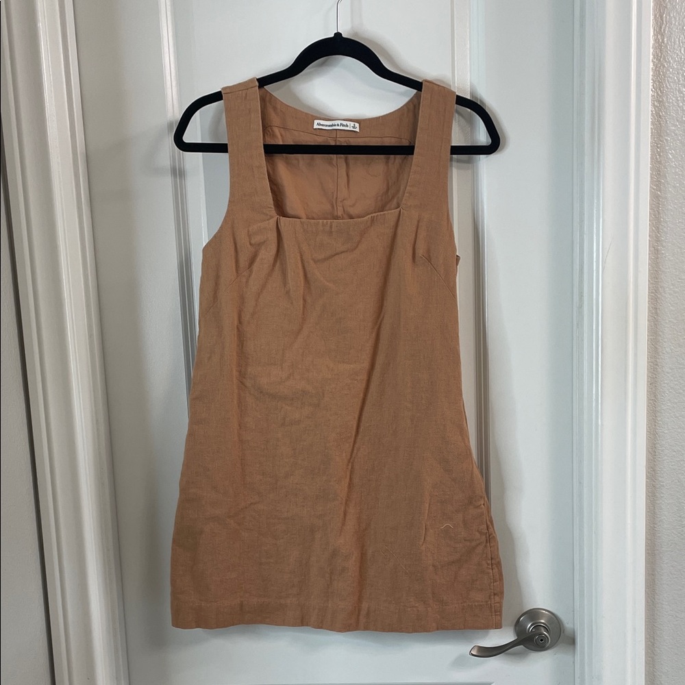 Abercrombie & Fitch Brown Linen-Blend Wide Strap Mini Dress